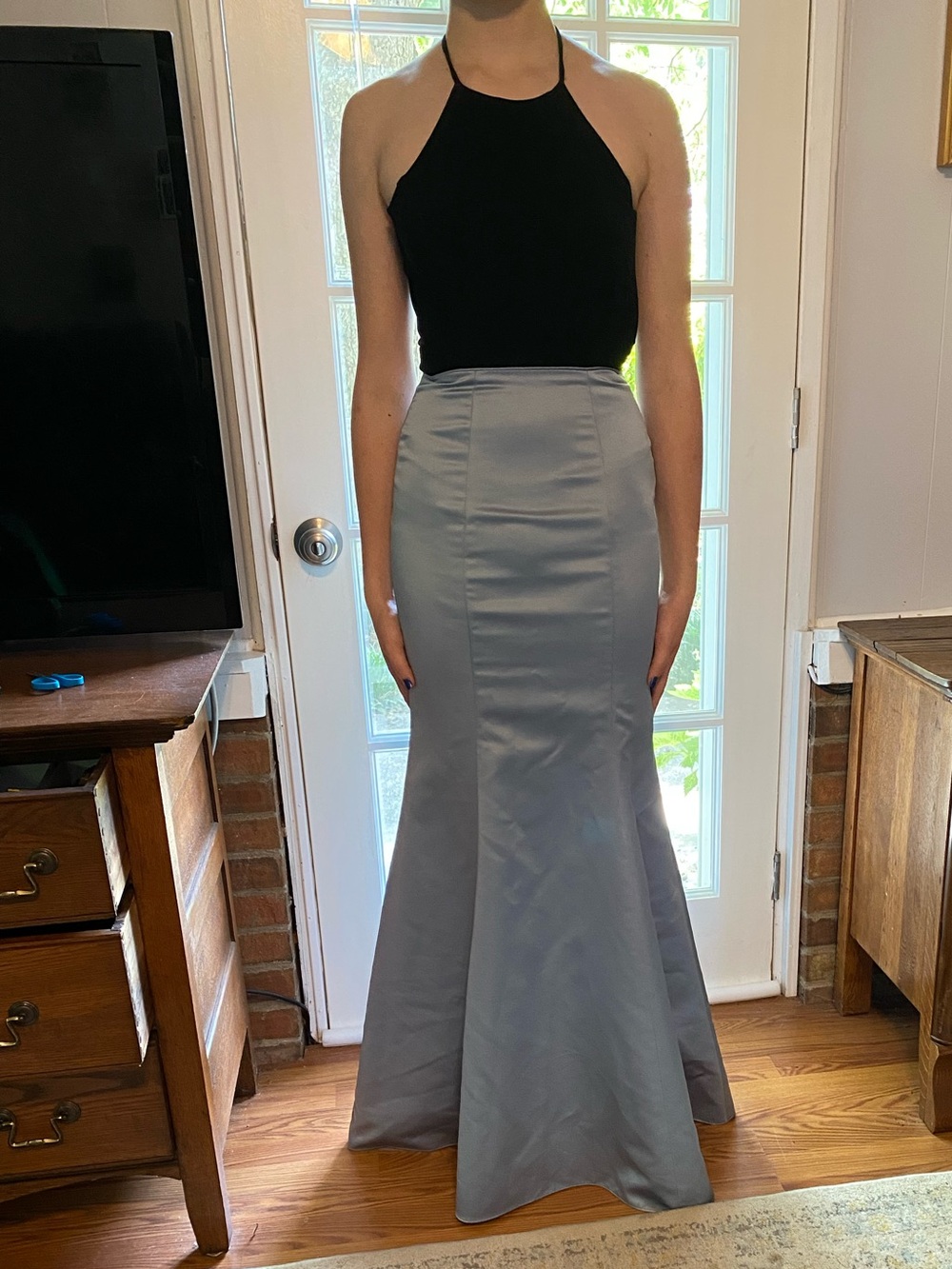 Stacy Sklar Light Blue Satin Mermaid Dress